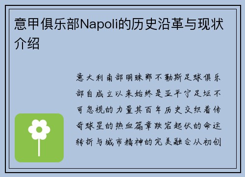 意甲俱乐部Napoli的历史沿革与现状介绍