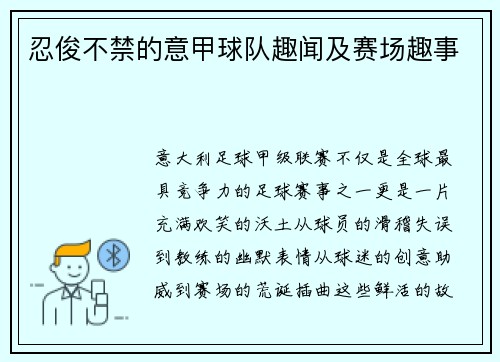 忍俊不禁的意甲球队趣闻及赛场趣事